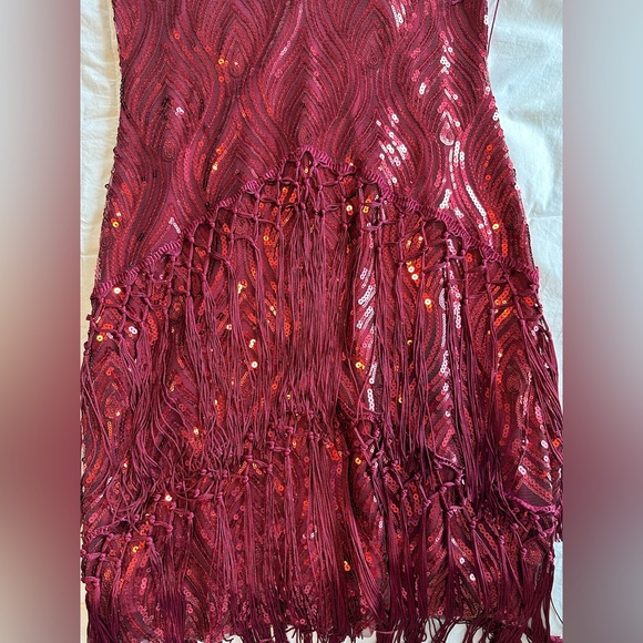 Vintage Great Gatsby Flapper Sequins Red Frill Dress - Picture 3 of 10
